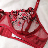 Mesh Floral Bra And Panty Lingerie Set-Outfit