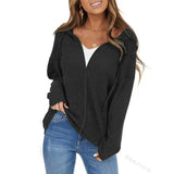 Toloer Women's Fall And Winter Fashion Solid Color Draw Rope Hat Solid Color Jacket Fashion Casual Cardigan Zipper Jacket-Outfit