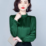 Toloer Spring 2023 New Pressure Pleated Wood Ear Shirt Female Satin Foreign Style Small Shirt Gentle Wind Bubble Sleeve Jacket-Outfit