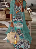 Toloer 2024 Summer Women's Print Holiday Dress Indian Style High Skirt Skirt Two Sets-Outfit