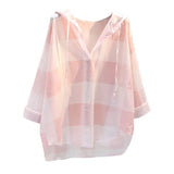 Lattice Hooded Sunscreen Woman 2025 Spring And Summer New Korean Version Of Loose Casual Shirt Thin Top