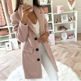 autumn and winter solid color suit collar mid-length double-breasted woolen