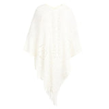 Autumn Winter Long Fringe Poncho Women Sweater Oversized V-Neck Jumper Knitwear Holiday Vintage Cape Batwing Sleeve