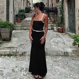 Contrast Spaghetti Strap Bodycon Maxi Dress-Outfit