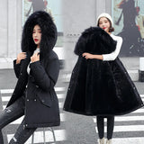 Cotton-Padded Jacket Women 2024 Winter Parke Leisure Long Korean Version Of Women's Warm Loose Big Wool Collar Cotton-Padded Coat-Outfit