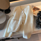 Small Scented Pearl Buckle Sweater Cardigan Women's Top Autumn And Winter White Soft Milk Marinade Knitted