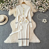 Fragrant High-End Autumn And Winter Round Collar With Thick Knitted Dress With Belts And Hips Skirt