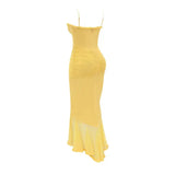 Yellow Ruffles Hem Strappy Midi Dress-Outfit