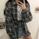 Oversized Shirt Long Sleeve Collared Boyfriend Plaid Blouse Fall Winter Women's Blouses & Shirts