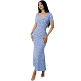 Toloer Women's Wear 2024 Summer New Print Round Collar Short Sleeve Waist Show Thin Package Hip Dress Women-Outfit