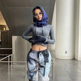 Women Y2K Retro Goth Hooded Scarf Hats Solid Color Knitted Pullover Drawstring Balaclava Winter Warm Hat Beanie Cap-Outfit