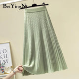 New Arrival Knit Skirt Women Solid Vintage Fashion Pleated Midi Skirts Ladies Knitted Soft Korean Skirt Faldas Mujer 1028-1-Outfit