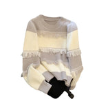 Winter New Round Collar Tassel Clip Retro Loose Fashion Foreign Style Sweater Bottom Sweater Female-Outfit
