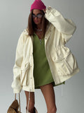 Solid Color Collection Waist-Fitting Wind Coat Drawstring Adjustment Waist Loose Tide High-Sensing