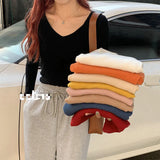 Knitted Shirt 2025 Autumn New Bottoming Shirt Slim Slim Solid Color Sweater Long Sleeves With A Short