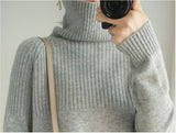 Autumn And Winter Lazy Wind Thickened High-Necked Sweaters Women's Long-Sleeved Solid Color Pile Collar Knitted Bottomed Sweaters-Outfit