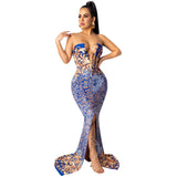 Sexy Tube Top Chain Split Long Maxi Dresses for Women Elegant Evening Gown Birthday Party Club Outfits