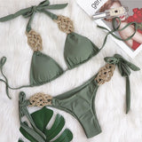 Toloer New Bikini Solid Color Split Swimsuit Sexy Hand-Woven Women's
