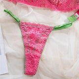 Pink And Green Sheer Lingerie Set-Outfit