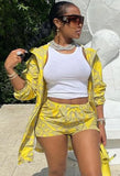 Casual Print Long Jacket and Matching Shorts Set 703-1-Outfit