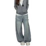 Blue High Street Design Loose Broad Leg Pants Women Lazy Wind Hip Hops Fatmm Straight