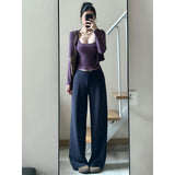 Wears A Female Autumn Fashion Temperament Purple Knitted Cardigan Vest Sling Pants Three-Piece