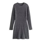 New Fashionable Knit Dress With Round Collar And Long Sleeves In Autumn-Outfit