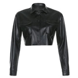 Casual Leather Jacket for Women Streetwear Fashion Turn-Down Collar Black Womens Jackets Coats Female Harajuku Spring