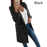 Double Breasted Coat Winter Casual Solid Lapel Collar Womens Long Trench Coat Fashion Office Lady Female Blazer
