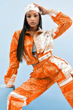 Bandana Print Two Piece Set Causal Paisley Print Long Sleeve Zippers Short Jacket Tops Jogger Pants Suit Outfit Street