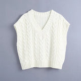 Ardm Fashion Twist Sweater Vest Pink V Collar Oversize Vintage Kintted Jumper Cross Lace Up White Femme Veste Chic Tops