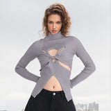 Toloer Girl Wind Knit Sweater Female 2024 Summer New Half High Collar Slim Show Thin Kink Senior Sense Hollow Top-Outfit
