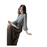 Wearing Beauty Thin Paper People Print Half-High Collar Double-Layer Heavy Joe Its Simulation Silk Shirt