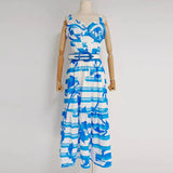 Casual Striped Colorblock Dress For Women V Neck Sleeveless High Waist Loose Midi Dresses Female Summer Clothes