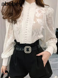 Shirts For Women Stand Collar Puff Long Sleeve Patchwork Buttons Designer Oversized Loose Blouses Female 2022