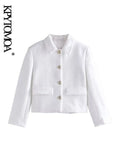 Women Fashion With Gold Button Jacket Coat Vintage Lapel Collar Long Sleeve Female Outerwear Chic