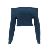 Toloer Women's Wear Gentle Wind Fashion Street One-Word Shoulder Thread Knitting Sexy Show Thin Long Sleeves-Outfit