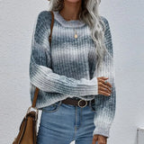 Rainbow Striped Knitwear Sweater Crew Neck Casual Women Pullovers Sweaters Female Long Sleeve Colourful Jumper Top Winter