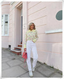 Yellow Floral Knitted Pullover Turn Down Collar Autumn Winter Fashion Women Sweater 2022 Jumper Mujer Designer Jersey
