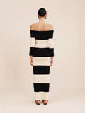 Women's Fashion Elegant Shoulder-To-Shoulder Knitted Blouse Striped Shoulder-Long