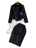 Jacket Dress Waist Lotus Leaf Edge Long High-End Ol Commuter Airfield Autumn Dress Two-Piece Set 8040-Outfit