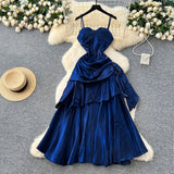 Goddess Fan Design Sense Square Neck Sling Sling Sling Folds To The Waist Lotus Leaf Dress Girl Dress