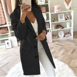 autumn and winter solid color suit collar mid-length double-breasted woolen