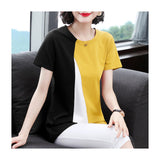 Summer Tshirts Women's Clothing New Round Neck Short Sleeve Temperament Patched Elegant Loose Casual Commuter Tops-Outfit