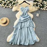 Goddess Fan Design Sense Square Neck Sling Sling Sling Folds To The Waist Lotus Leaf Dress Girl Dress