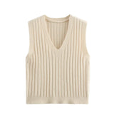Solid Color Sleeveless Vest 2025 Spring Leisure V Collared Women's Knitting