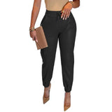 Women PU Leather Autumn Fashion Elegant Office Casual Loose Harem Leather Pants Elastic High Waist Female Long Trousers-Outfit