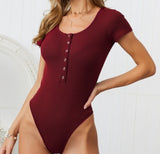 Toloer Spring And Summer Round Neck Short Sleeve Deep V Sexy Slim Bag Hip Button Solid Color Bottom