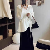 Toloer Goods V-Neck Belt Long Sheep Velvet Women Autumn And Winter Loose Knitted Wool Inside The Bottom