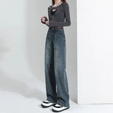 Toloer Wide-Leg Jeans Female Fall Fall 2024 New High Waist Small Show Thin Straight Loose Pants-Outfit